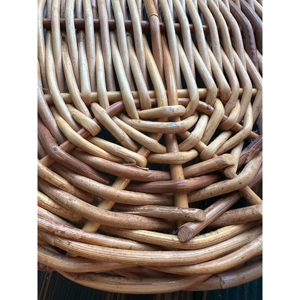 Vintage Wicker Rattan Oval Basket with Handles Rustic Boho Home Decor Storage